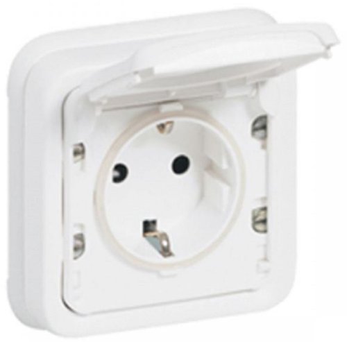 Розетка с заземлением с рамкой Legrand Plexo 1-м. крышка шторки IP55 белый картинка